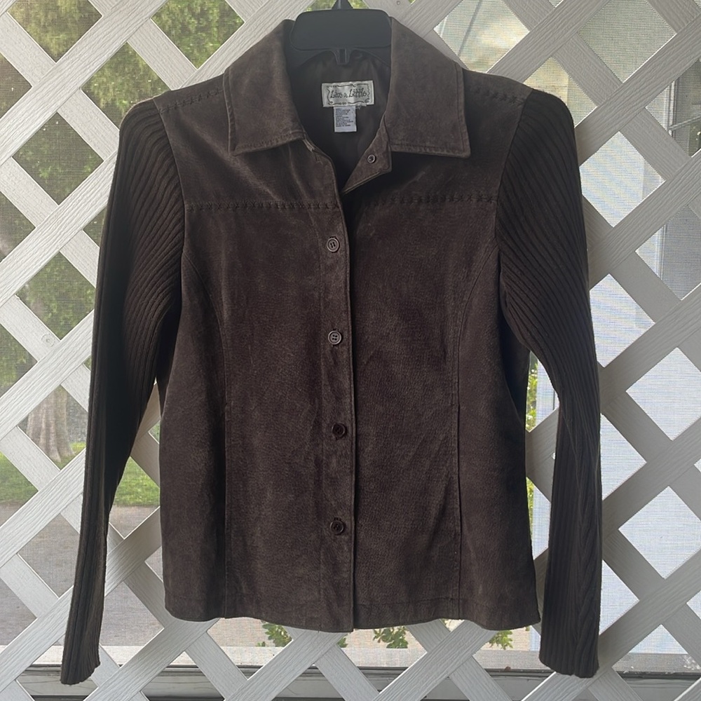 Vintage ‘Live a Little’ Suede Body & Knit Sleeve Jacket